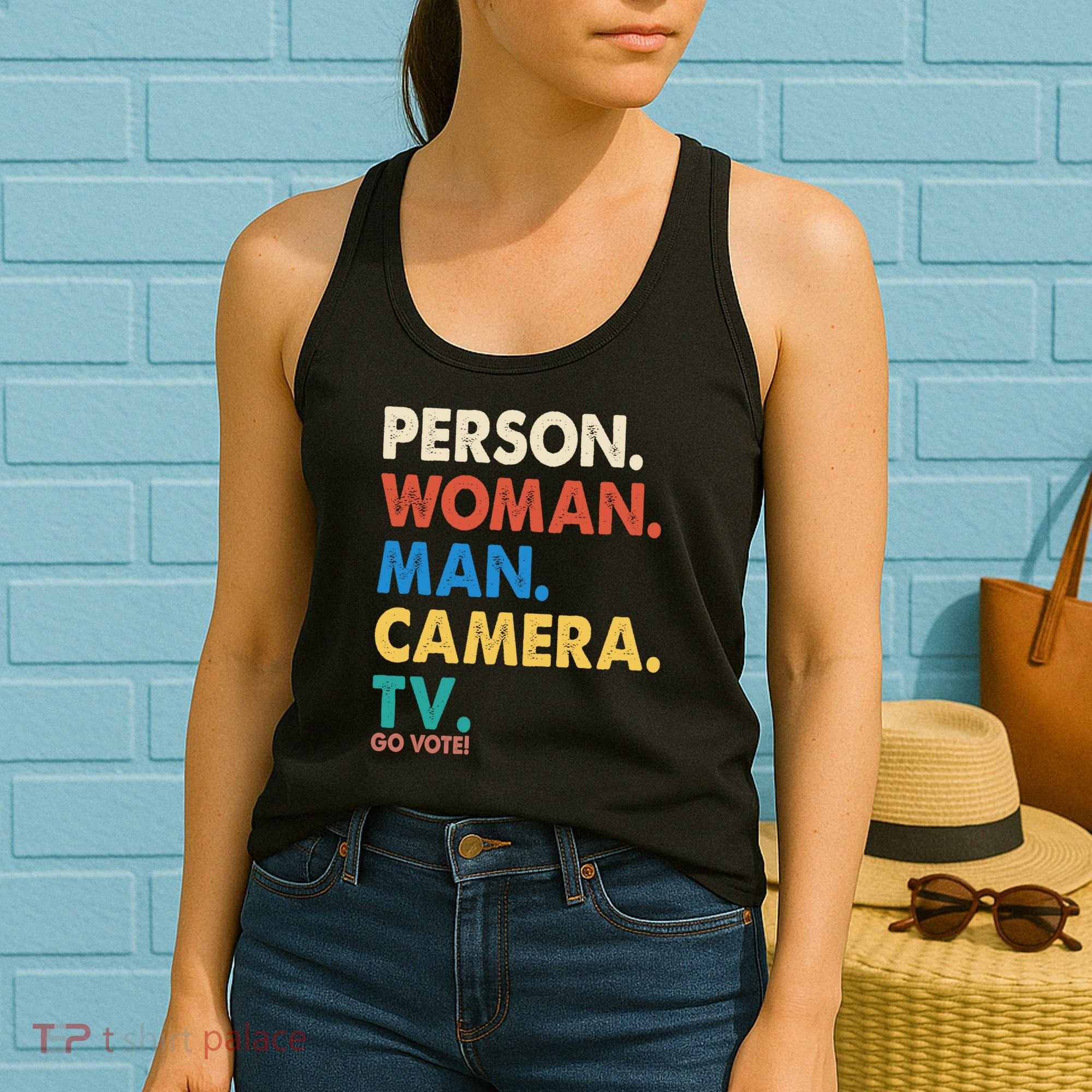 Person Woman Man Camera TV Go Vote Women's Tank Top