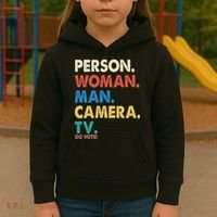 Person Woman Man Camera TV Go Vote Kids Hoodie thumb 3