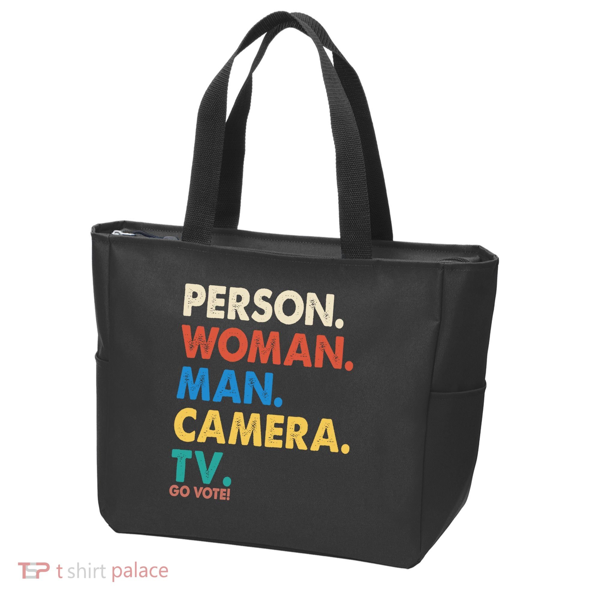 Person Woman Man Camera TV Go Vote Tote Bag