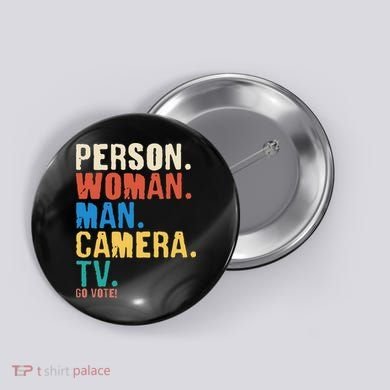 Person Woman Man Camera TV Go Vote Distressed Button