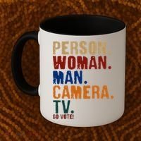 Person Woman Man Camera TV Go Vote Distressed Coffee Mug thumb 2