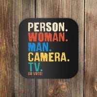 Person Woman Man Camera TV Go Vote Distressed Coaster thumb 0