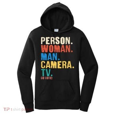 Person Woman Man Camera TV Go Vote Distressed Women's Hoodie