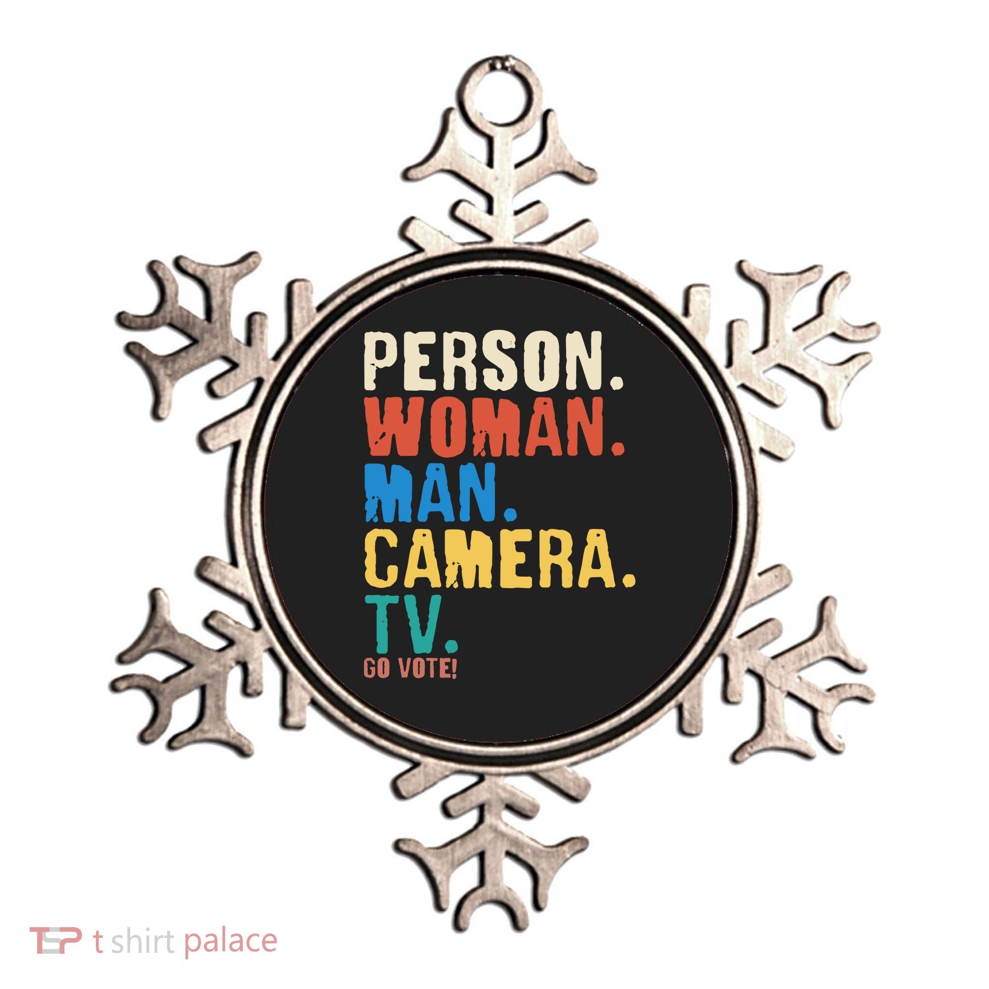 Person Woman Man Camera TV Go Vote Distressed Ornament