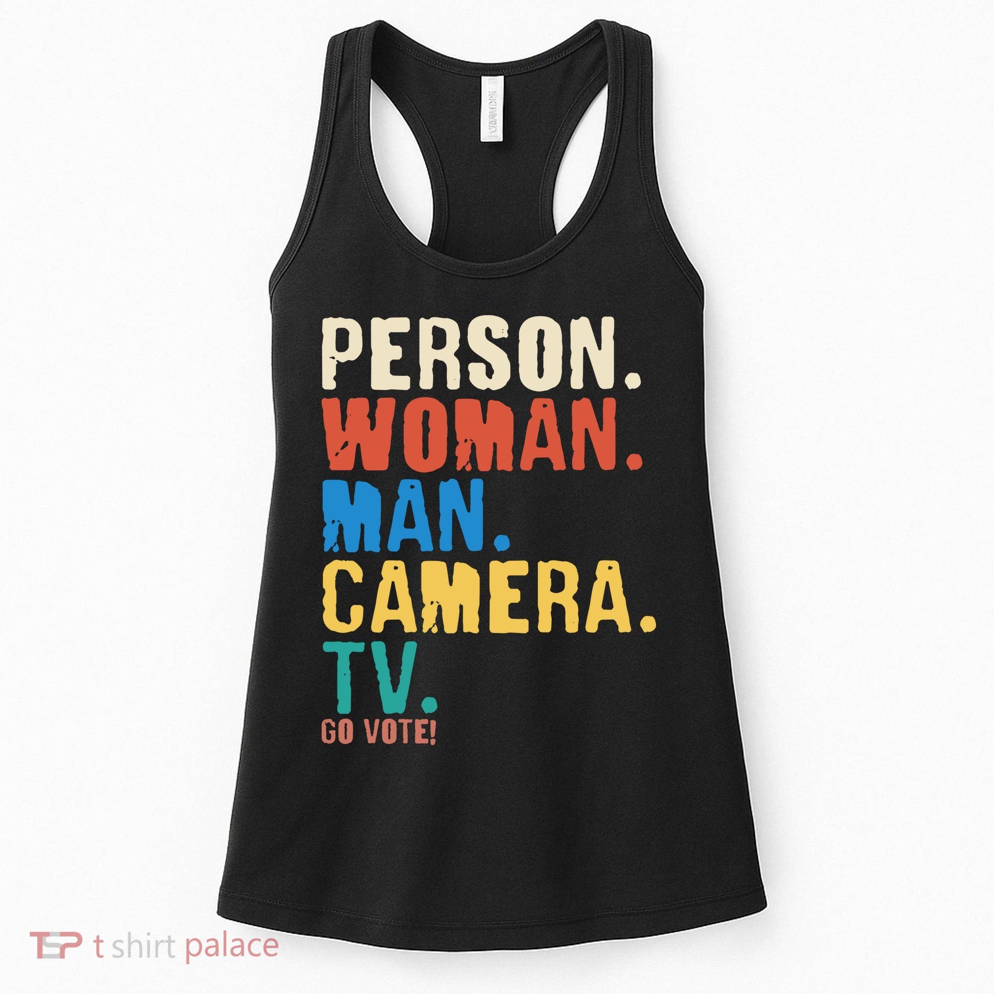 Person Woman Man Camera TV Go Vote Distressed Women's Tank Top