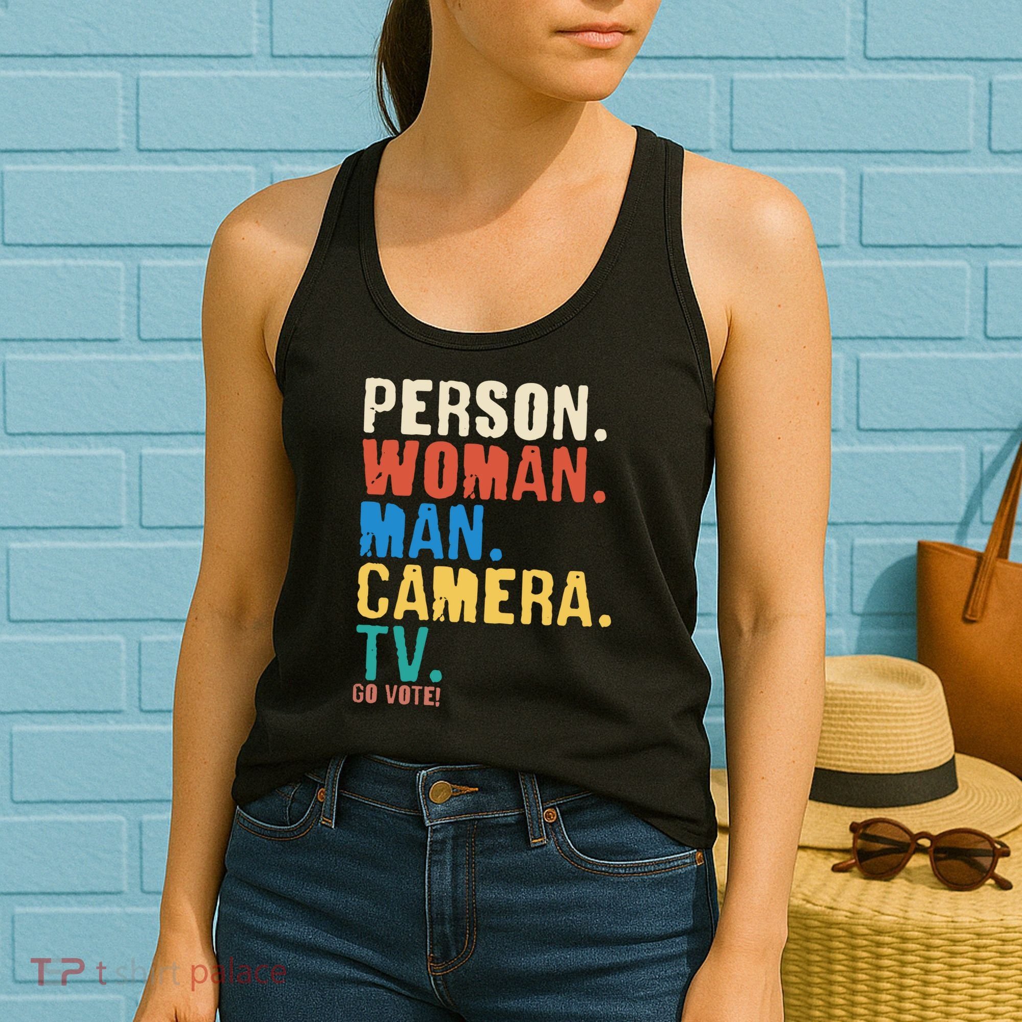 Person Woman Man Camera TV Go Vote Distressed Women's Tank Top