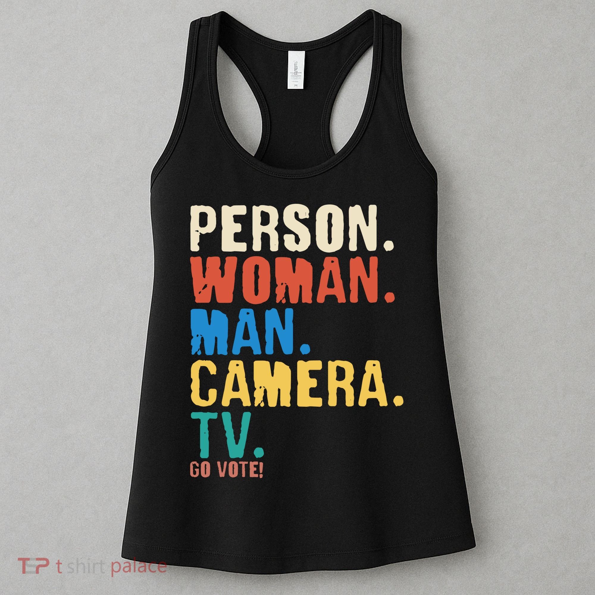 Person Woman Man Camera TV Go Vote Distressed Women's Tank Top