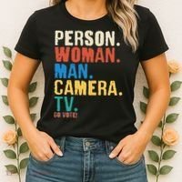 Person Woman Man Camera TV Go Vote Distressed Women's T-Shirt thumb 2