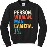 Person Woman Man Camera TV Go Vote Distressed Kids Sweatshirt thumb 0