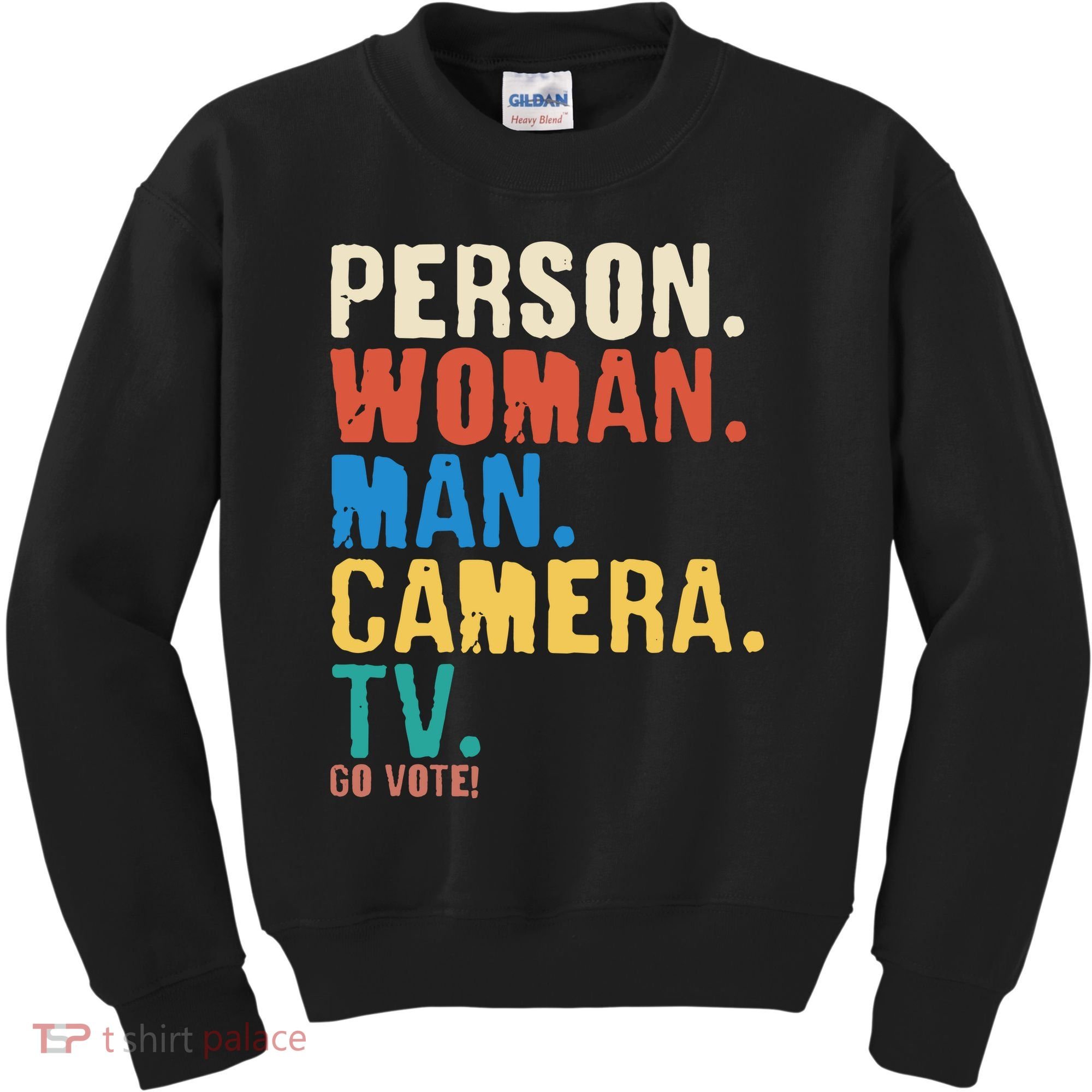 Person Woman Man Camera TV Go Vote Distressed Kids Sweatshirt