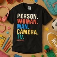 Person Woman Man Camera TV Go Vote Distressed Kids T-Shirt thumb 3