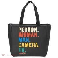 Person Woman Man Camera TV Go Vote Distressed Tote Bag thumb 0