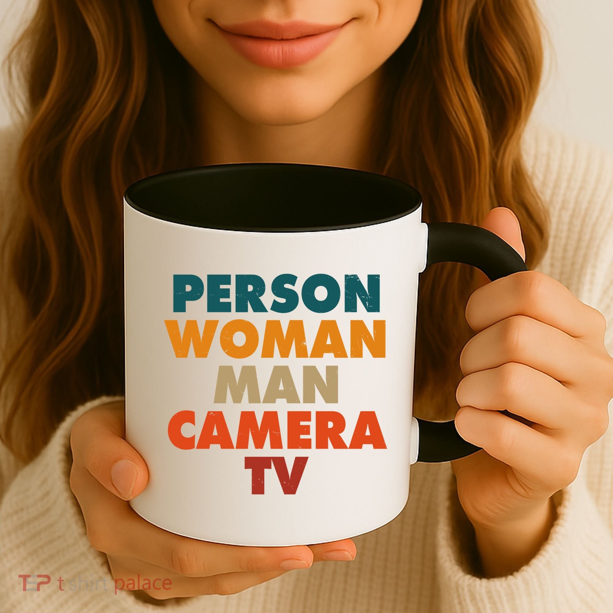 Person Woman Man Camera TV Trump Cognitive Test Coffee Mug