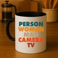 Person Woman Man Camera TV Trump Cognitive Test Coffee Mug thumb 4