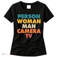 Person Woman Man Camera TV Trump Cognitive Test Women's T-Shirt thumb 0