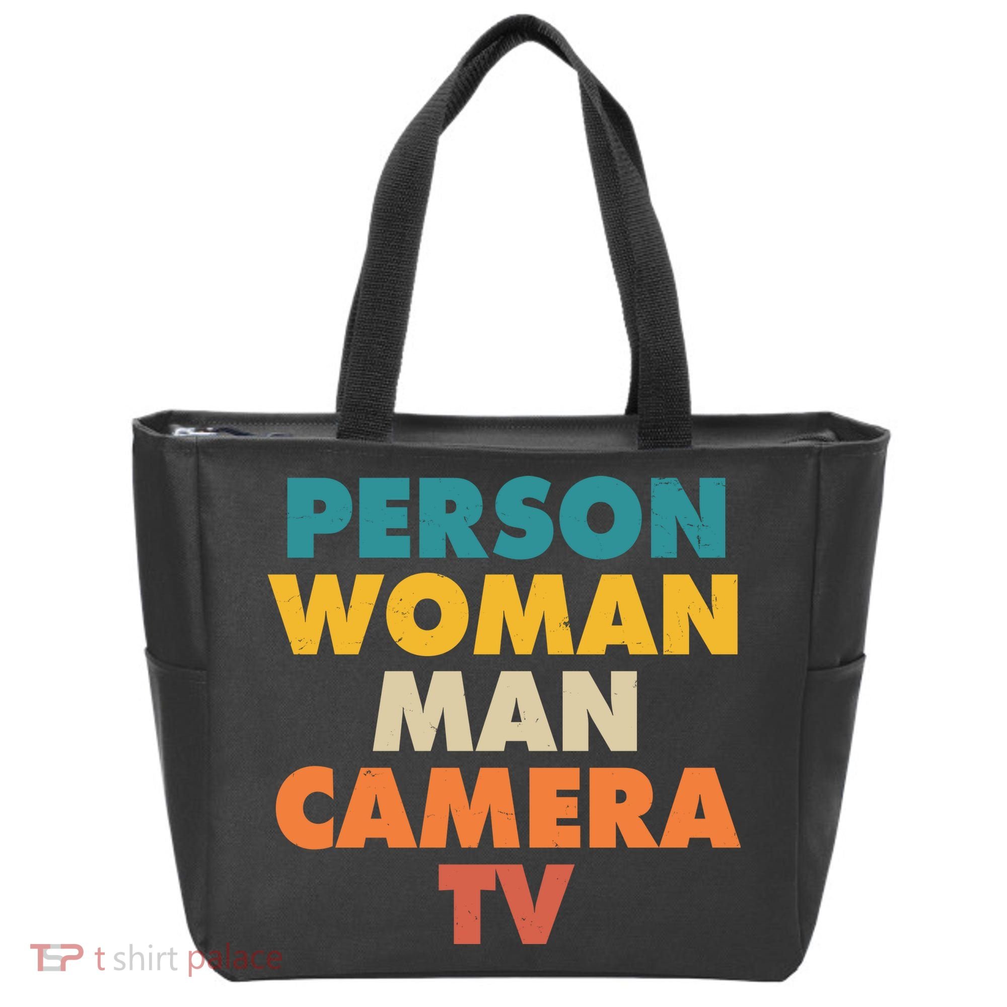 Person Woman Man Camera TV Trump Cognitive Test Tote Bag