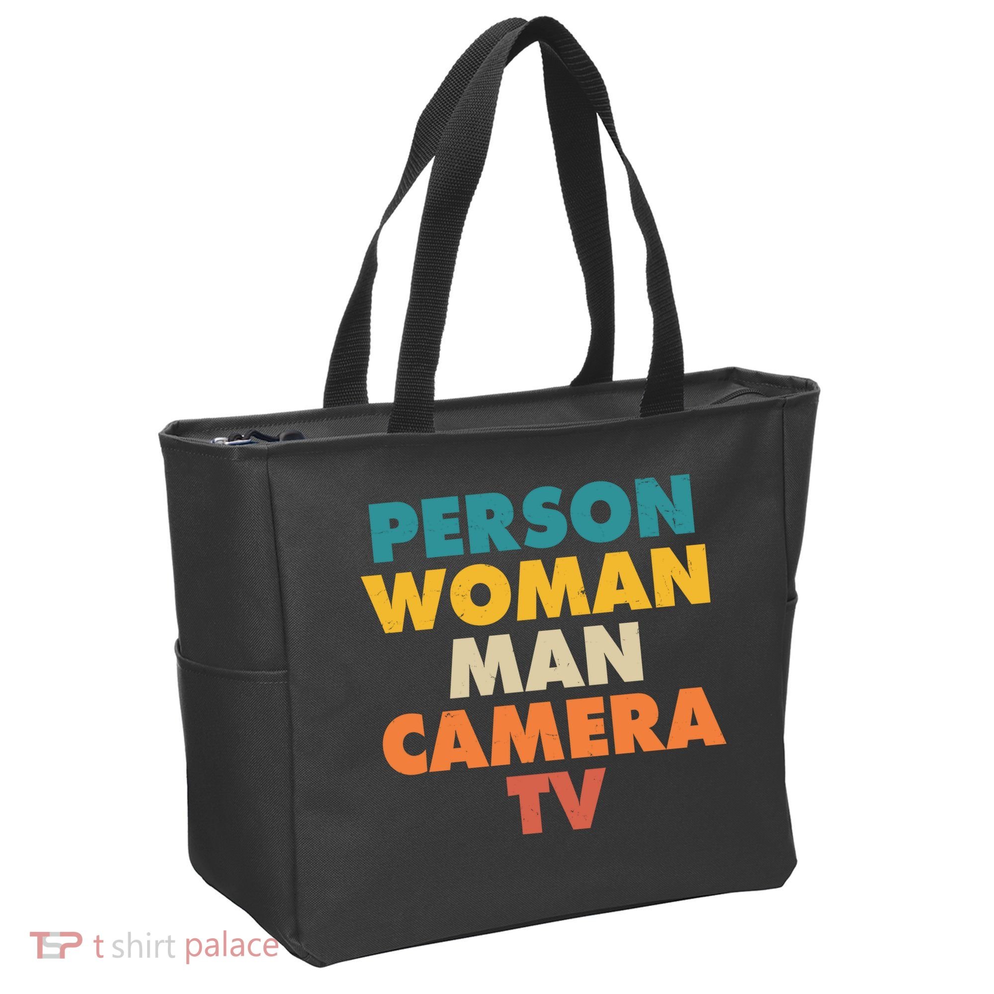Person Woman Man Camera TV Trump Cognitive Test Tote Bag
