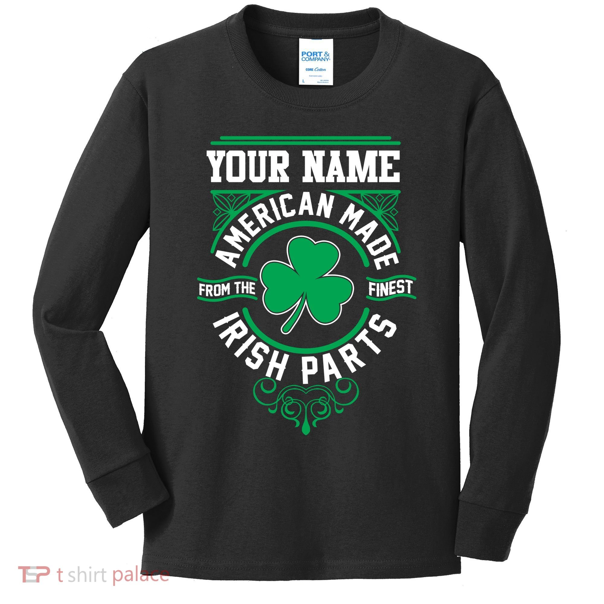 Personalize American Made Irish Parts St Patrick's Day Kids Long Sleeve Shirt