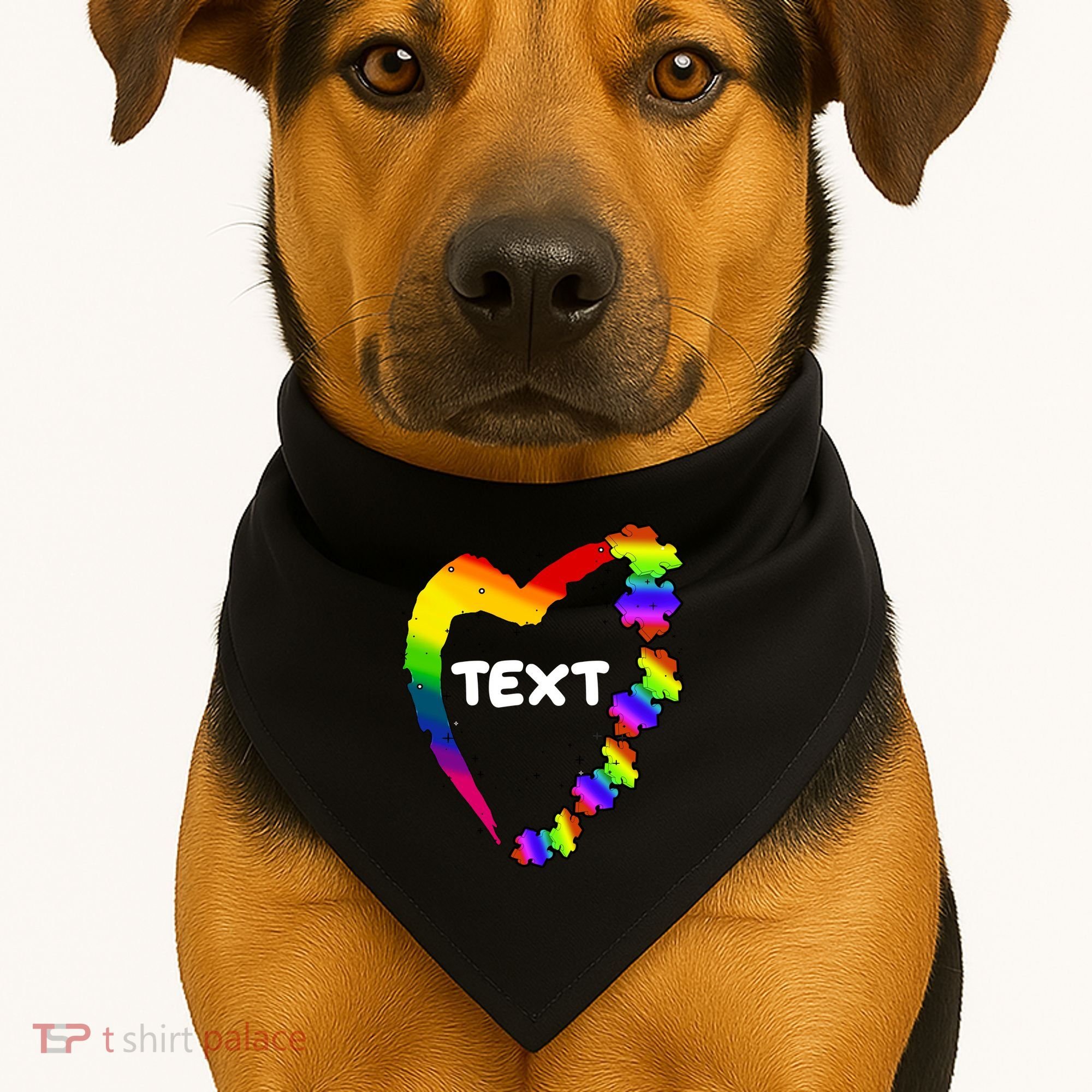 Personalize Autism Heart Custom Text USA-Made Doggie Bandana