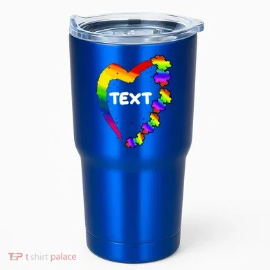 Personalize Autism Heart Custom Text Tumbler