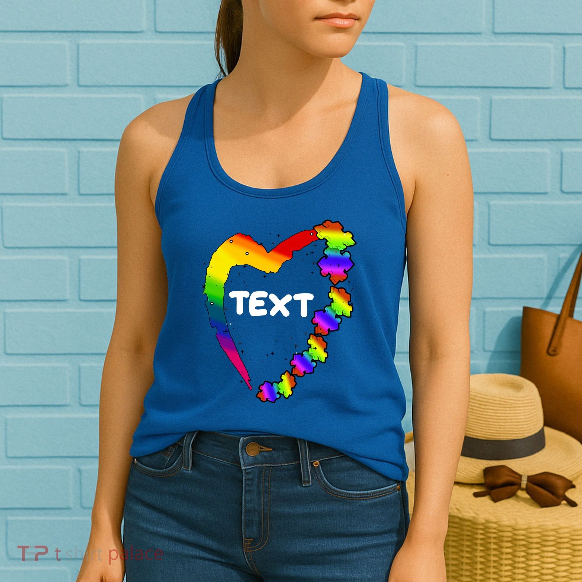Personalize Autism Heart Custom Text Women's Tank Top