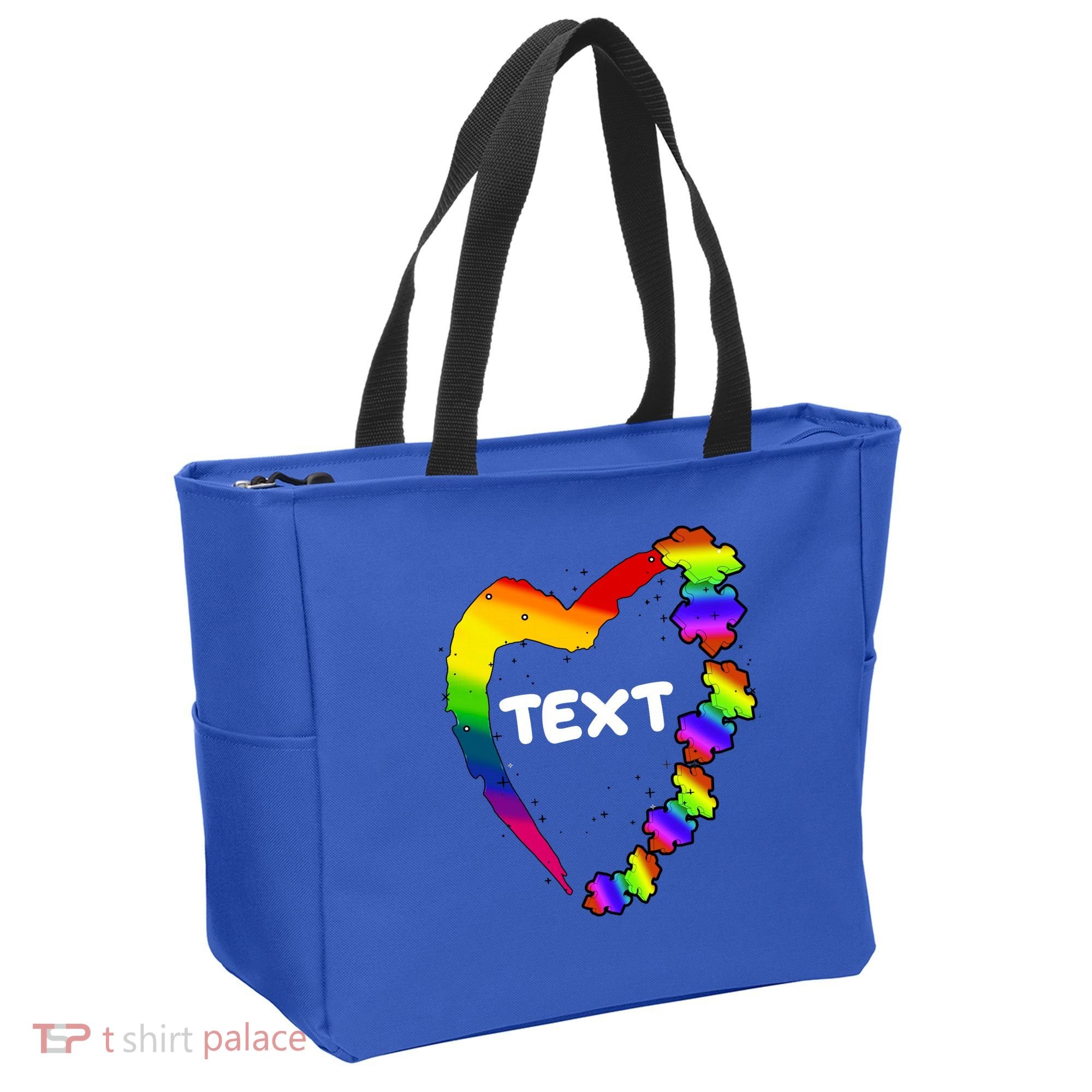 Personalize Autism Heart Custom Text Tote Bag