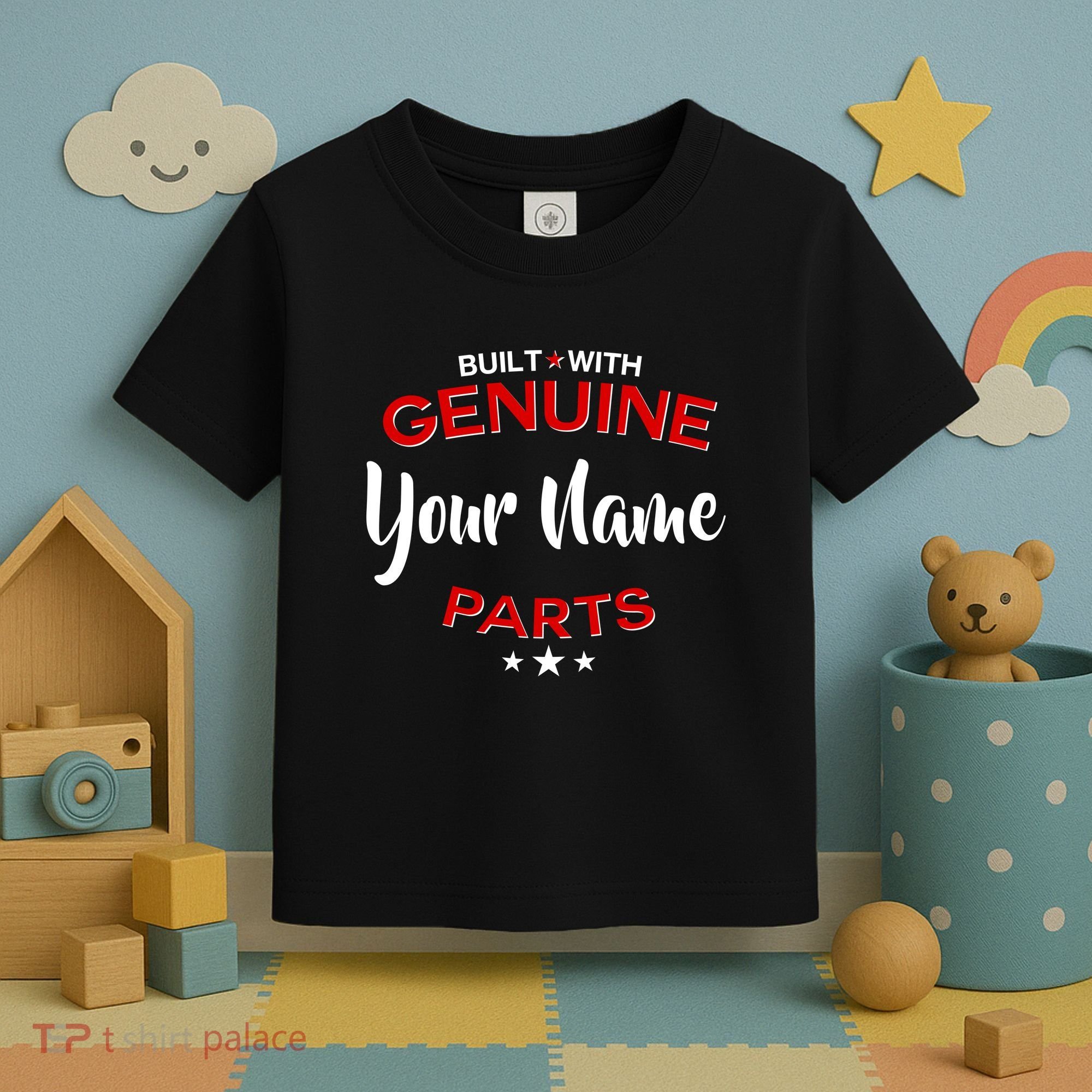 Personalize Built With Genuine Parts Custom Name Toddler T-Shirt