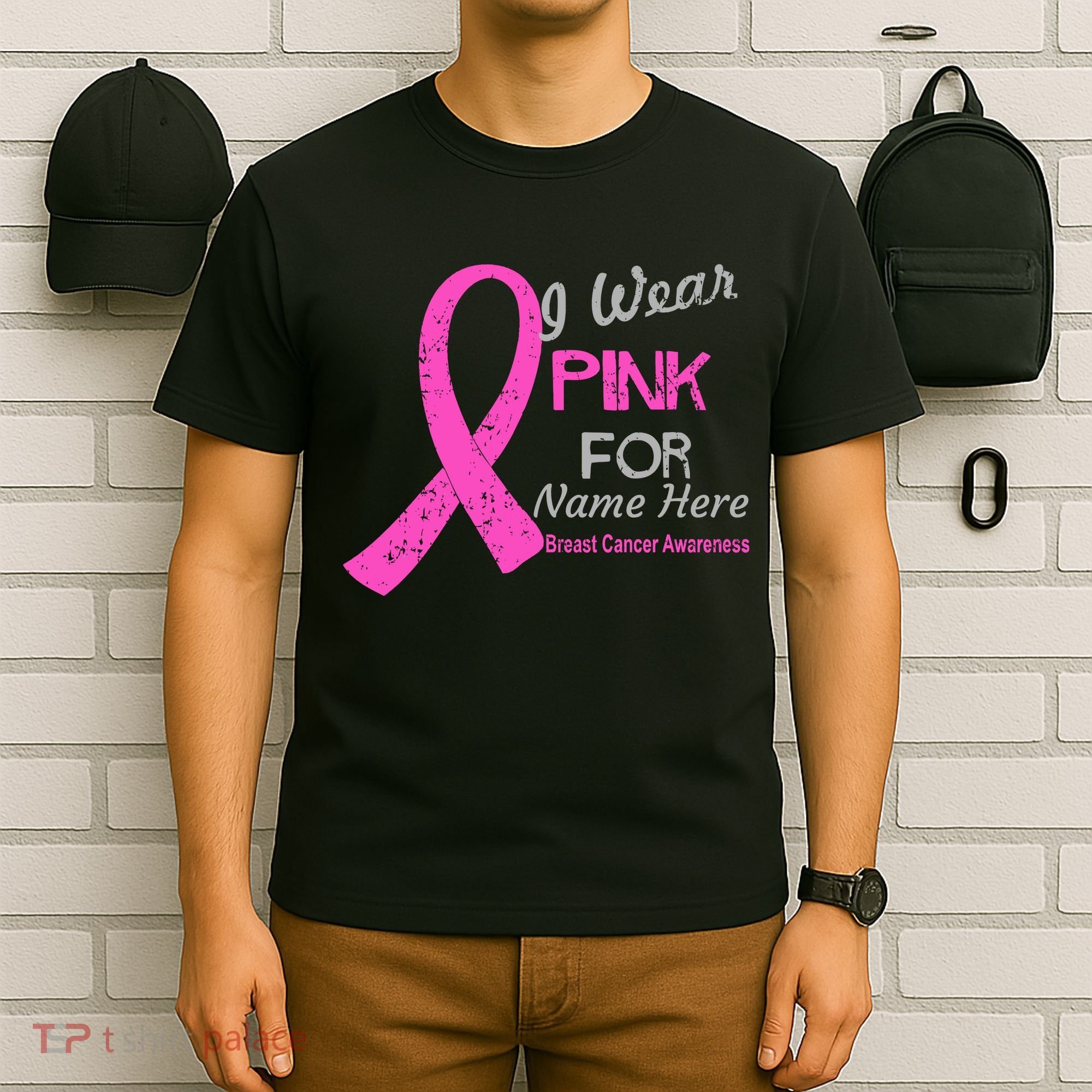 Personalize I Wear Pink For My Custom Breast Cancer T-Shirt