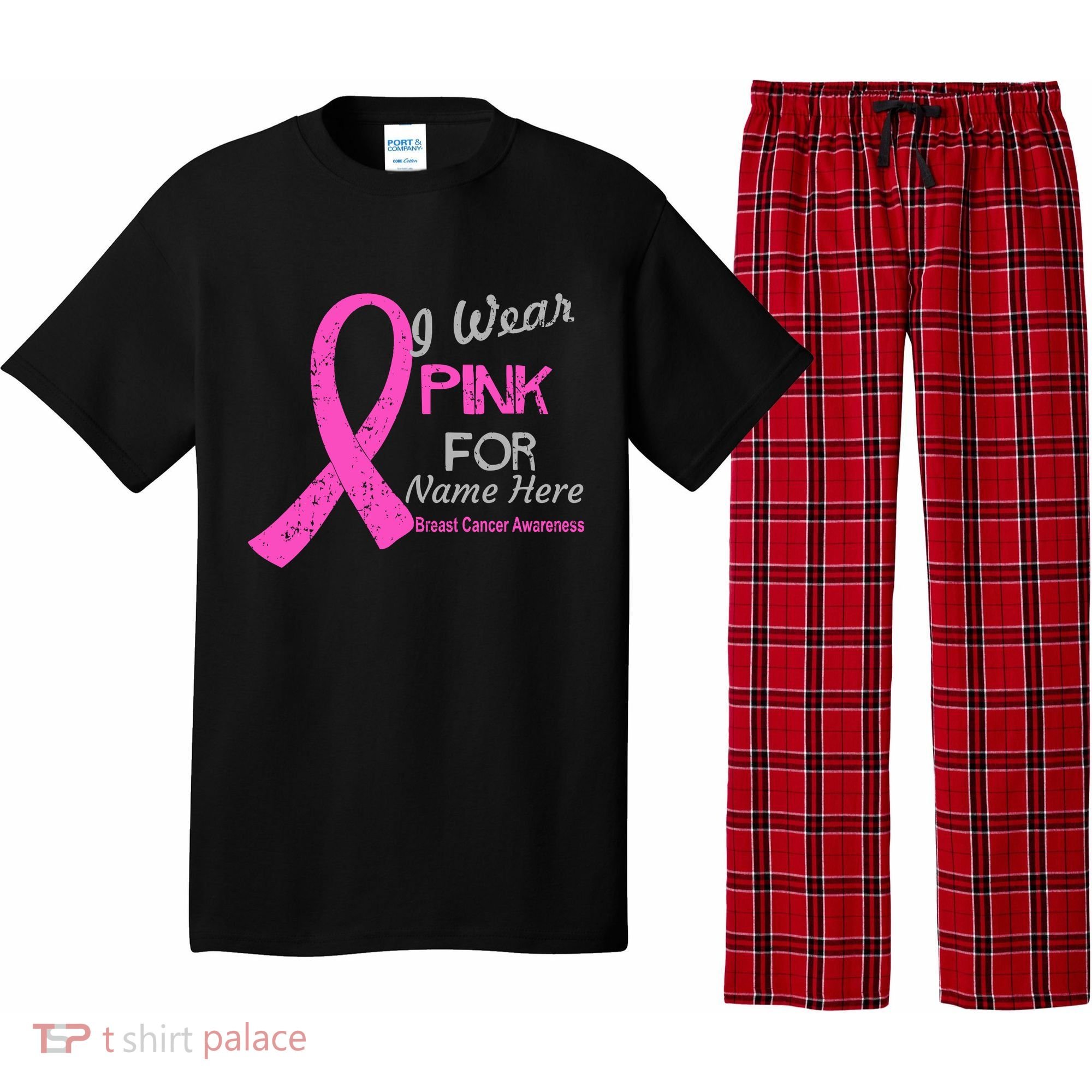Personalize I Wear Pink For My Custom Breast Cancer Pajama Set