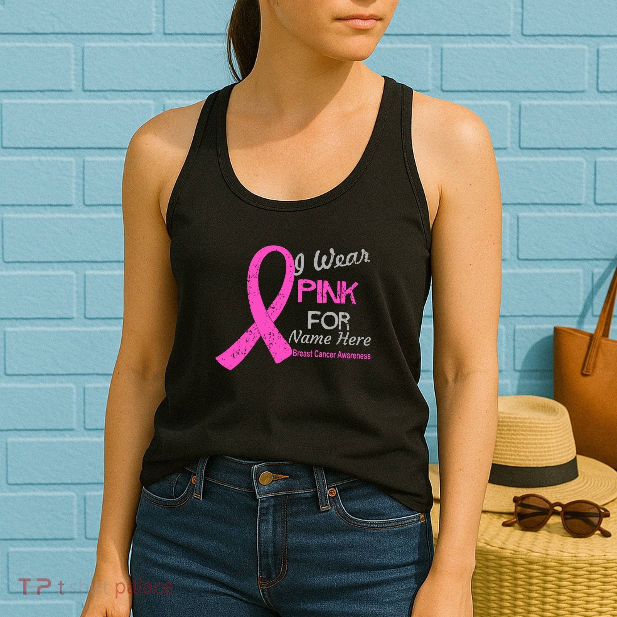 Personalize I Wear Pink For My Custom Breast Cancer Women's Tank Top