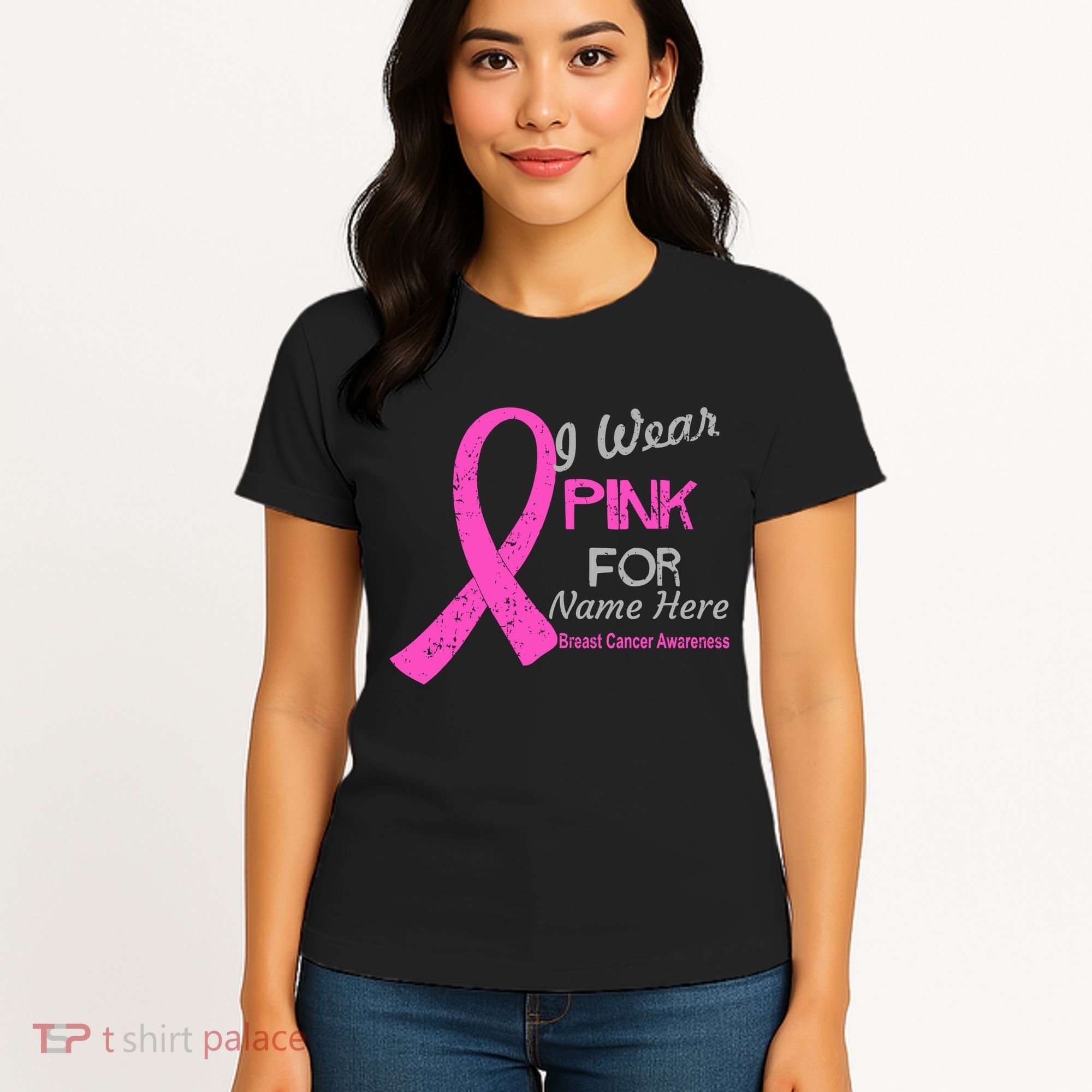 Personalize I Wear Pink For My Custom Breast Cancer Women's T-Shirt