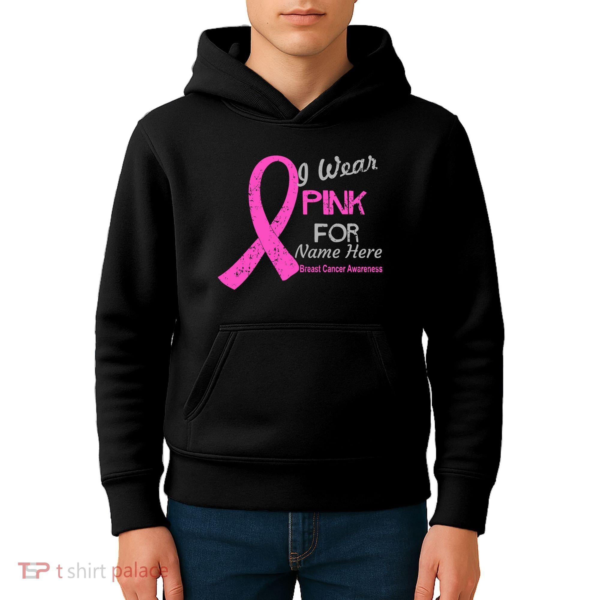 Personalize I Wear Pink For My Custom Breast Cancer Kids Hoodie