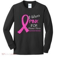 Personalize I Wear Pink For My Custom Breast Cancer Kids Long Sleeve Shirt thumb 0