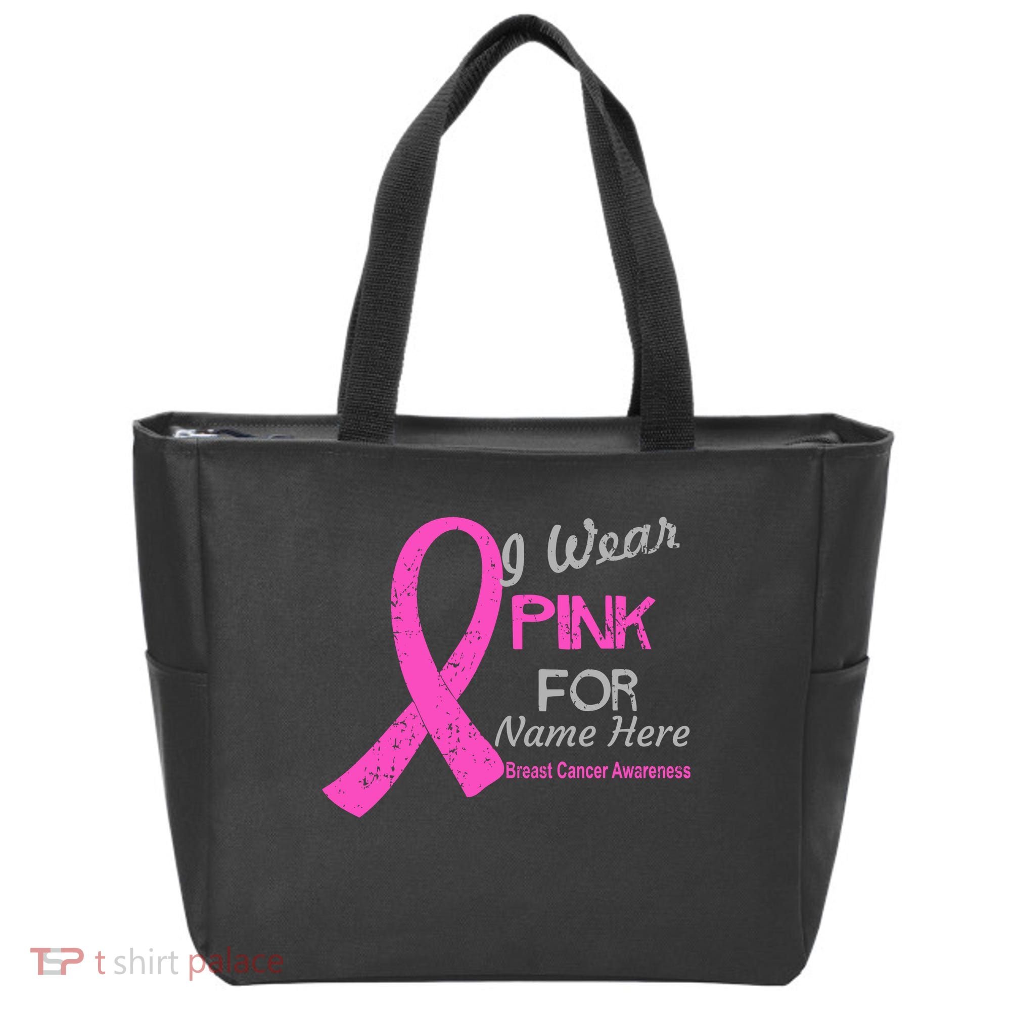 Personalize I Wear Pink For My Custom Breast Cancer Tote Bag