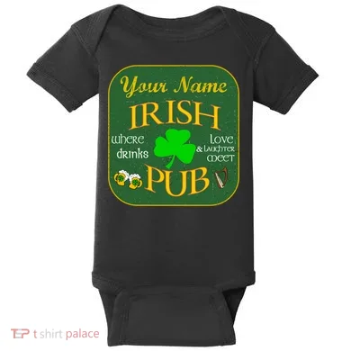 Personalize Irish Pub St Patricks Day Custom Baby Bodysuit