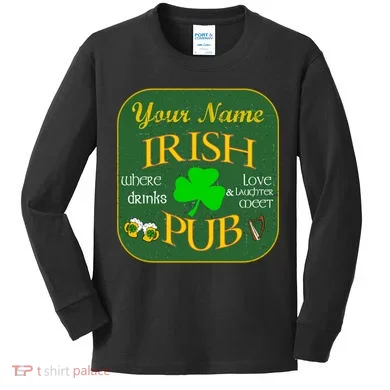 Personalize Irish Pub St Patricks Day Custom Kids Long Sleeve Shirt