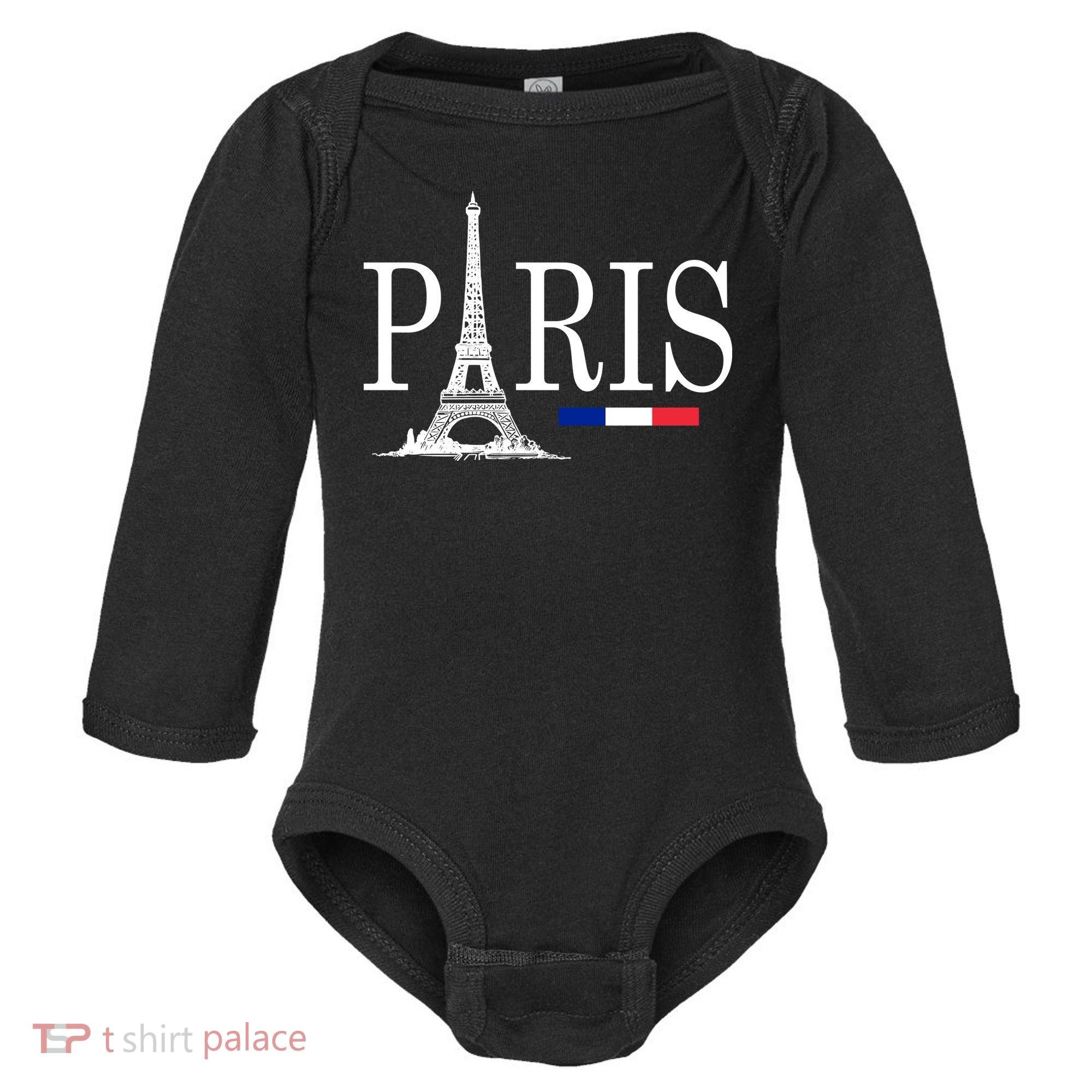 Paris Eiffel Tower Logo Baby Long Sleeve Bodysuit