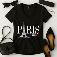 Paris Eiffel Tower Logo Women's V-Neck T-Shirt thumb 2