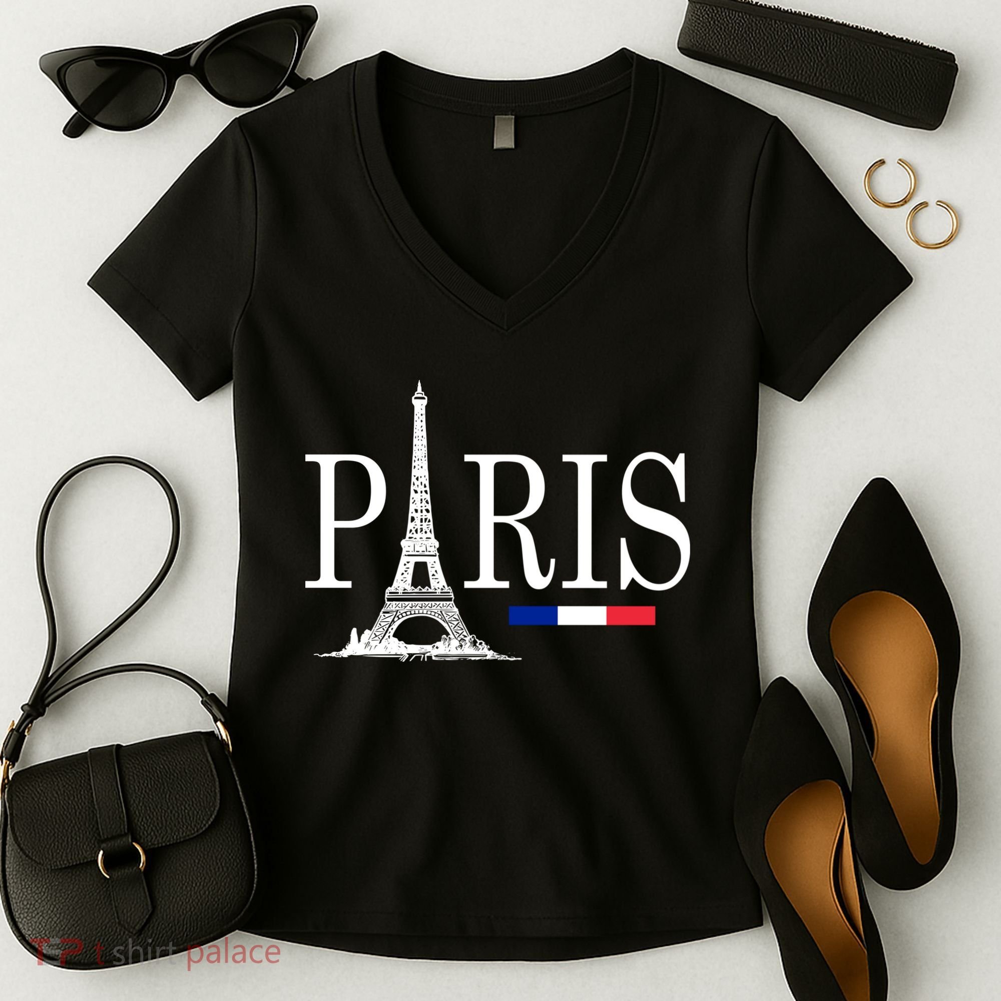 Paris Eiffel Tower Logo Women's V-Neck T-Shirt