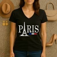 Paris Eiffel Tower Logo Women's V-Neck T-Shirt thumb 3