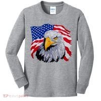 Patriotic Eagle USA American Flag Kids Long Sleeve Shirt thumb 0