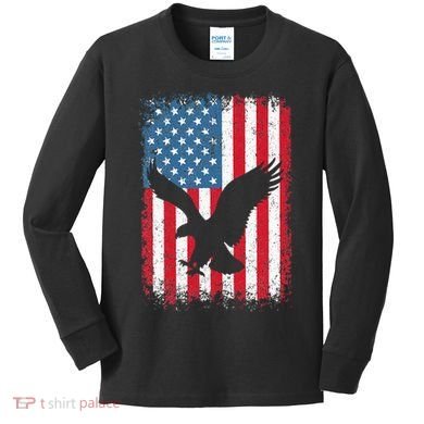 Patriotic Eagle Usa American Flag Kids Long Sleeve Shirt