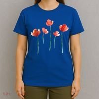 Poppy Flowers Aesthetic Watercolor Cute Tee Gift T-Shirt thumb 4