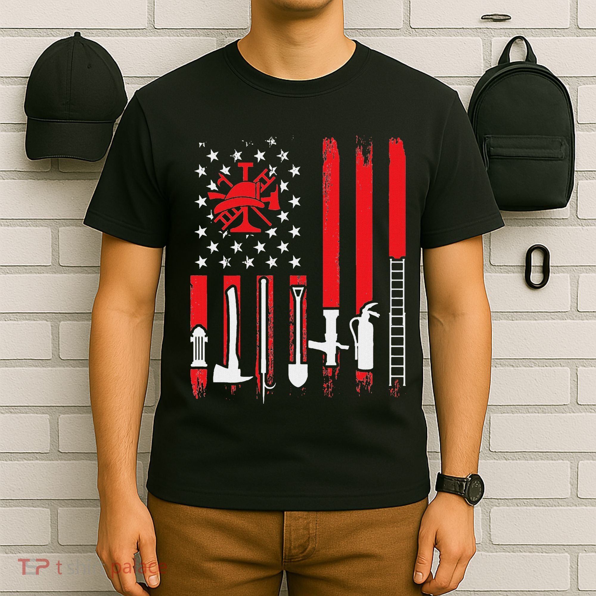 Patriotic Fireman American Flag Firefighter T-Shirt