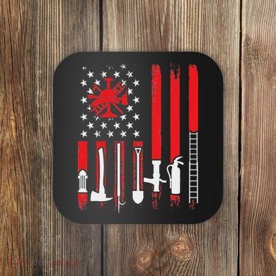 Patriotic Fireman American Flag Firefighter Coaster