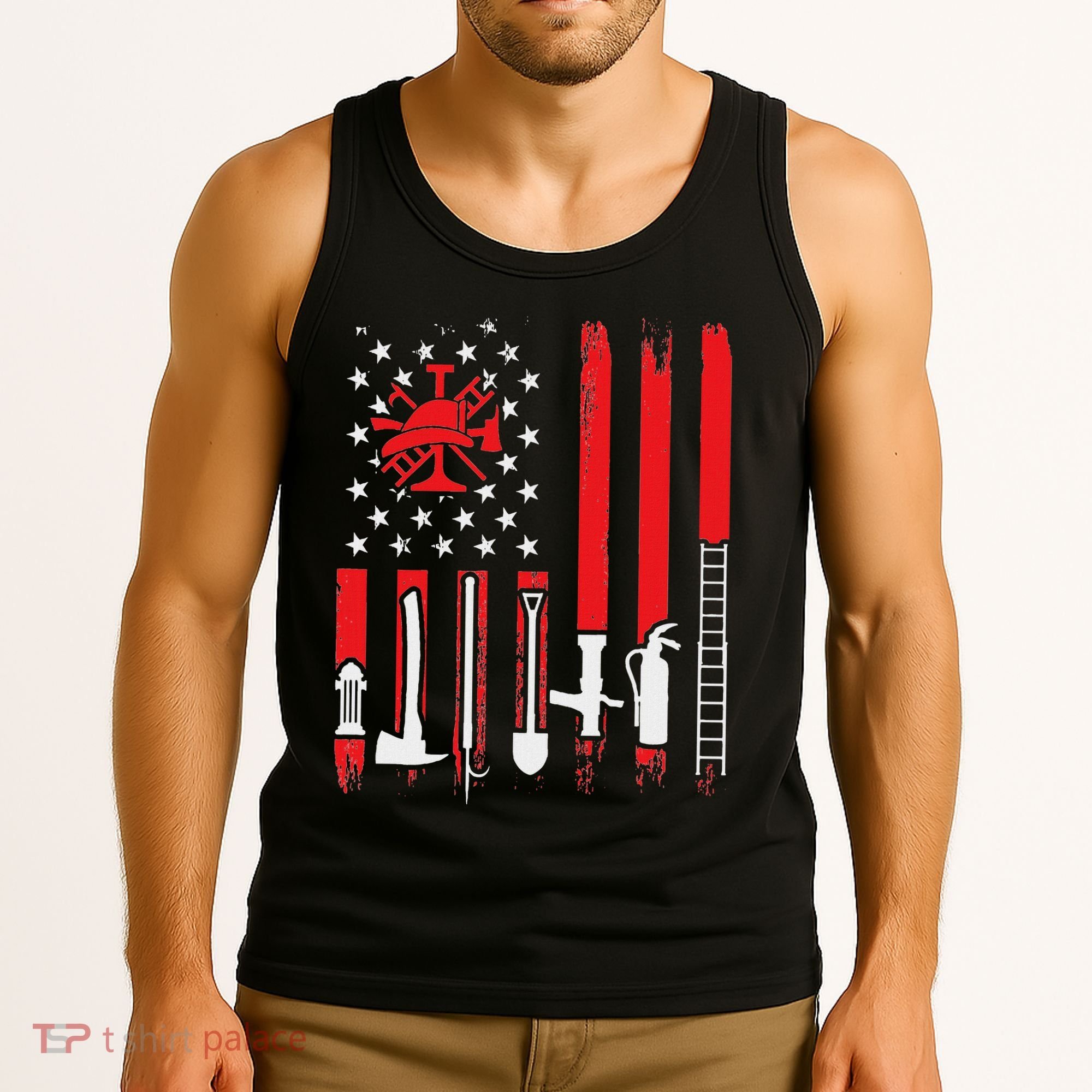 Patriotic Fireman American Flag Firefighter Tank Top