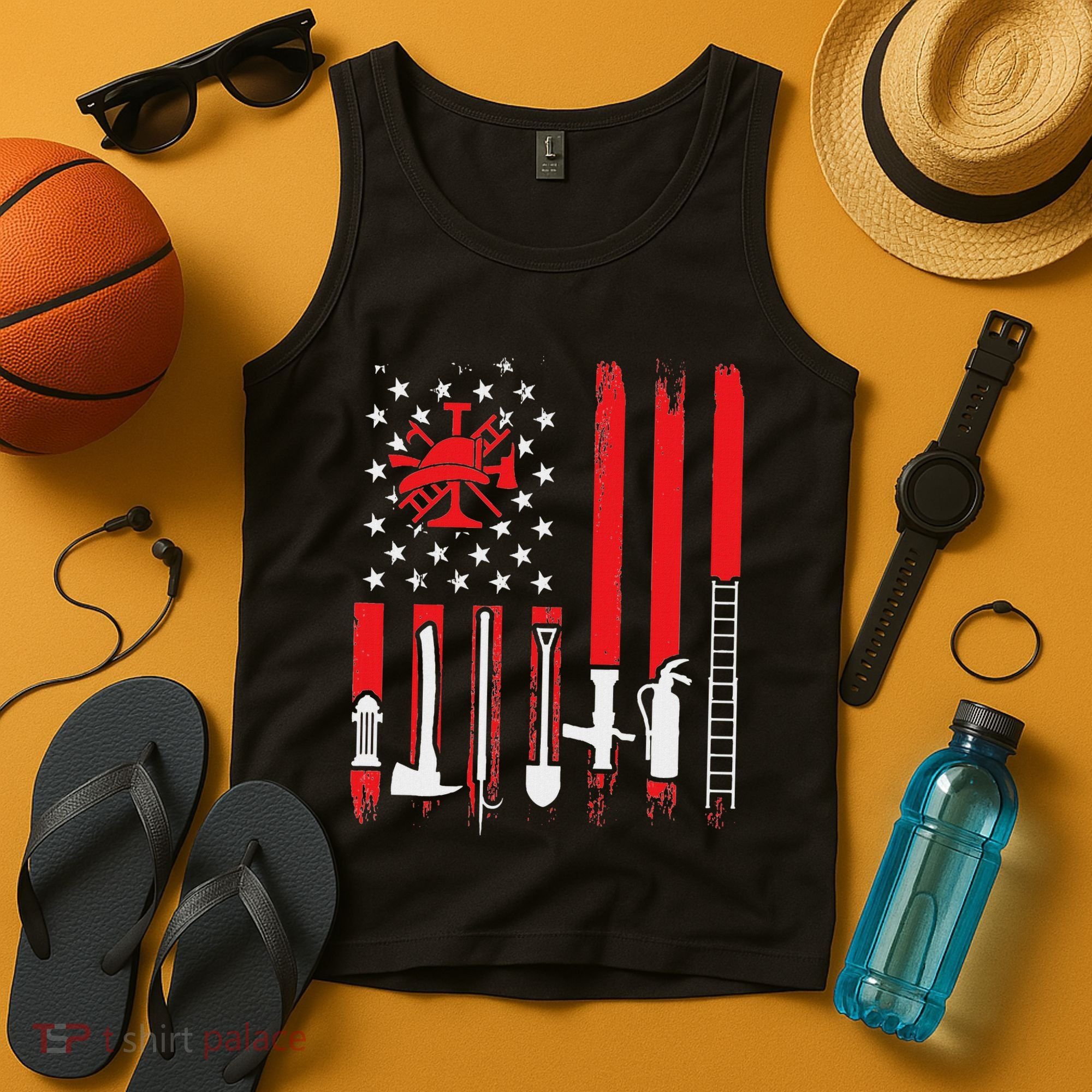 Patriotic Fireman American Flag Firefighter Tank Top