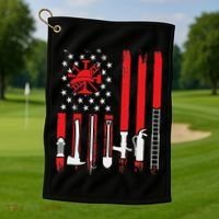 Patriotic Fireman American Flag Firefighter Golf Towel thumb 1