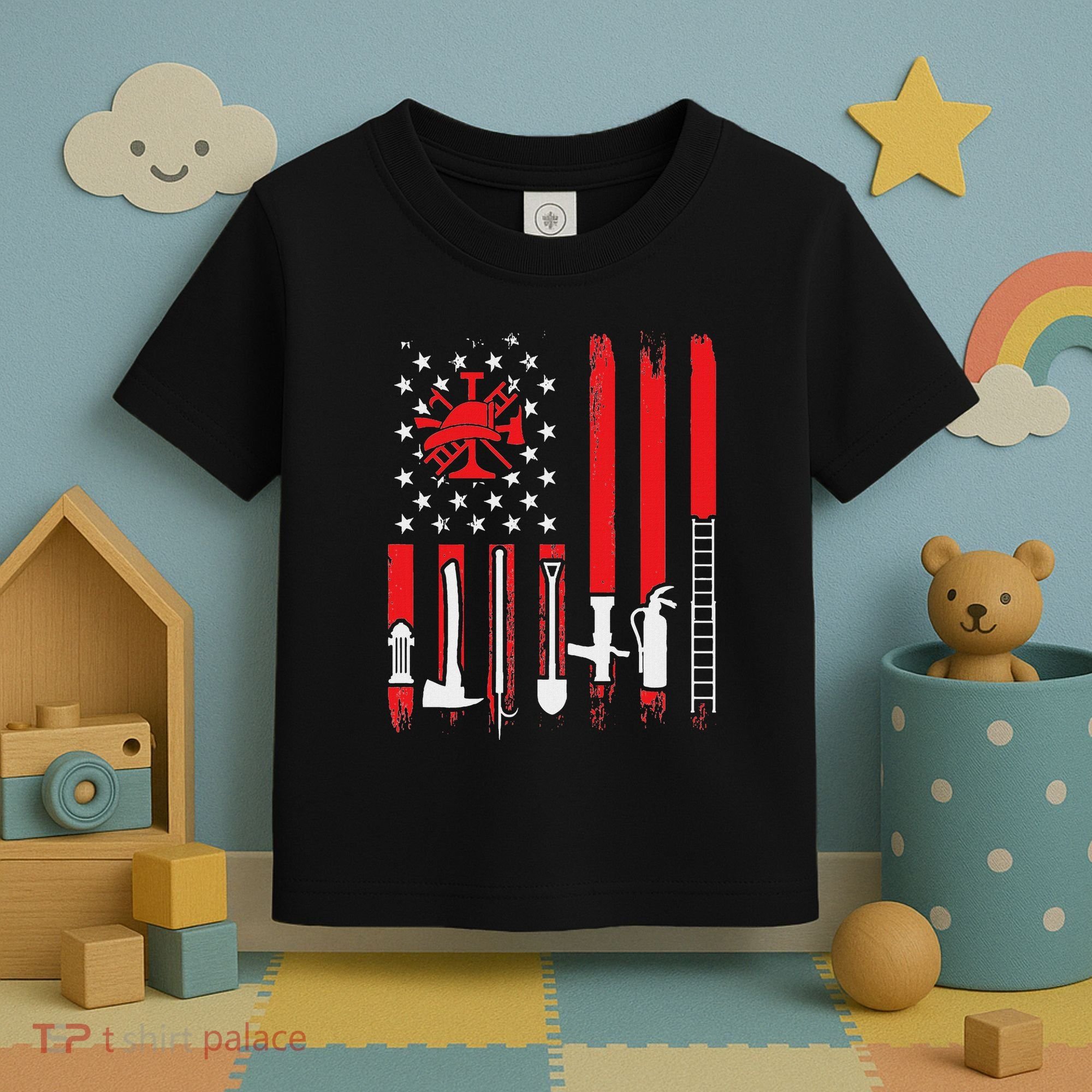 Patriotic Fireman American Flag Firefighter Toddler T-Shirt