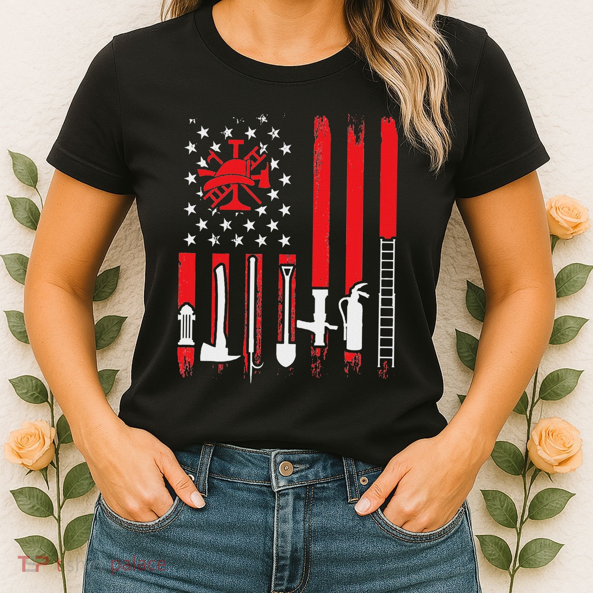Patriotic Fireman American Flag Firefighter Women's T-Shirt